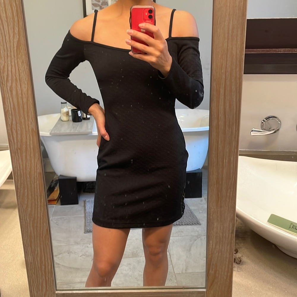 Black mini off shoulder dress